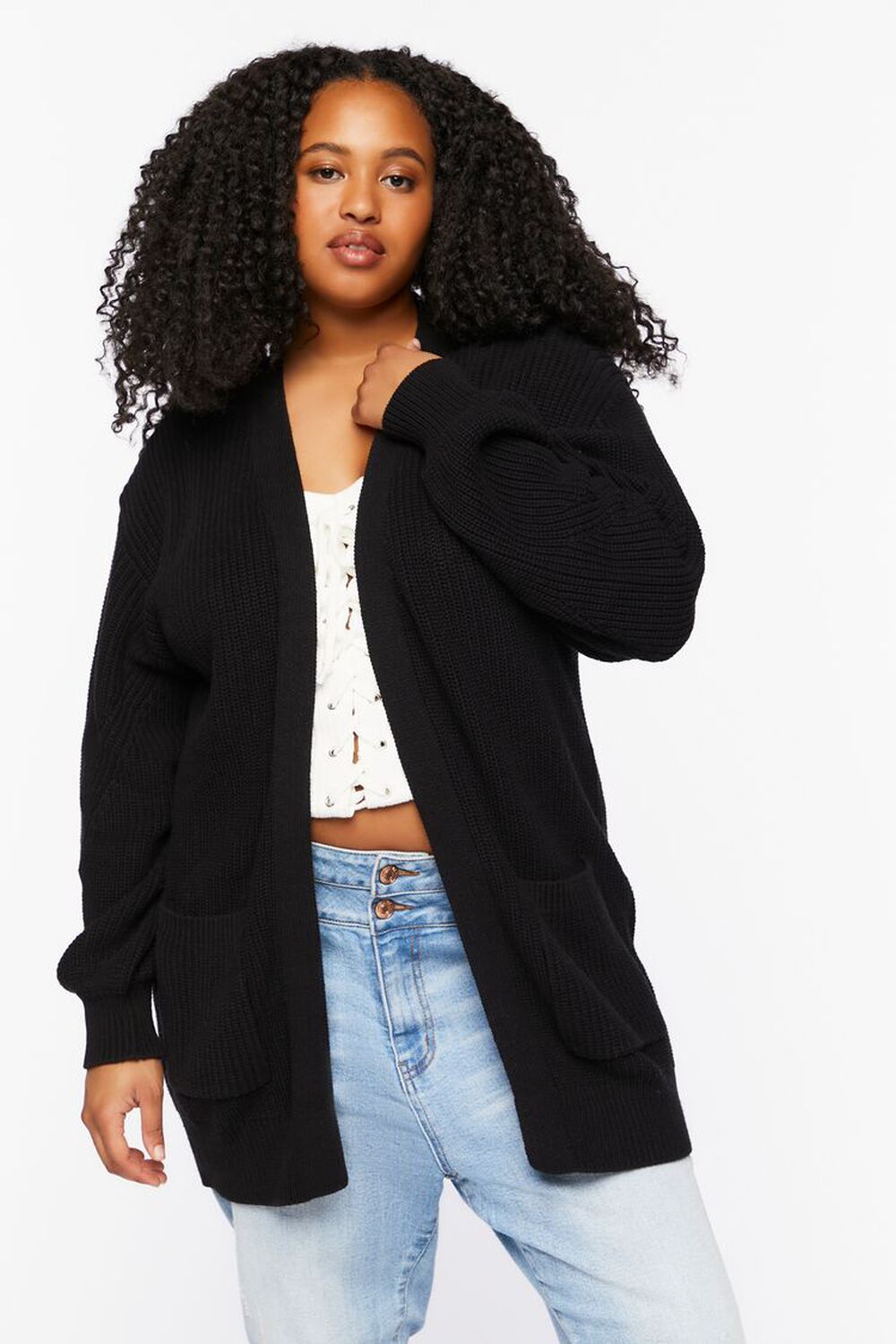 BLACK Plus Size Open-Front Cardigan Sweater, image 1