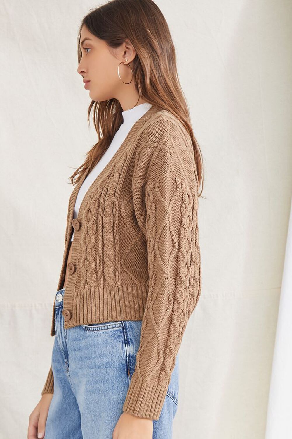 BROWN Cable Knit Cardigan Sweater, image 2