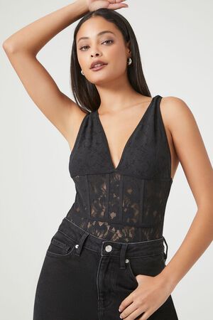 Black Lace Bodysuit Going Out Top –