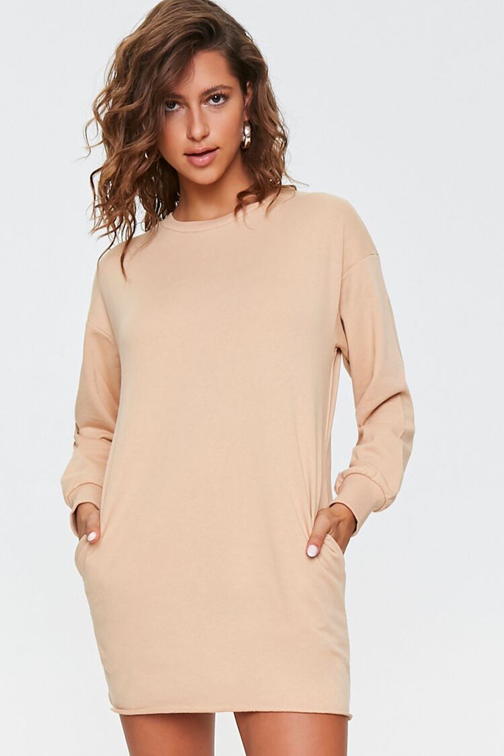 TAUPE French Terry Sweatshirt Dress, image 1