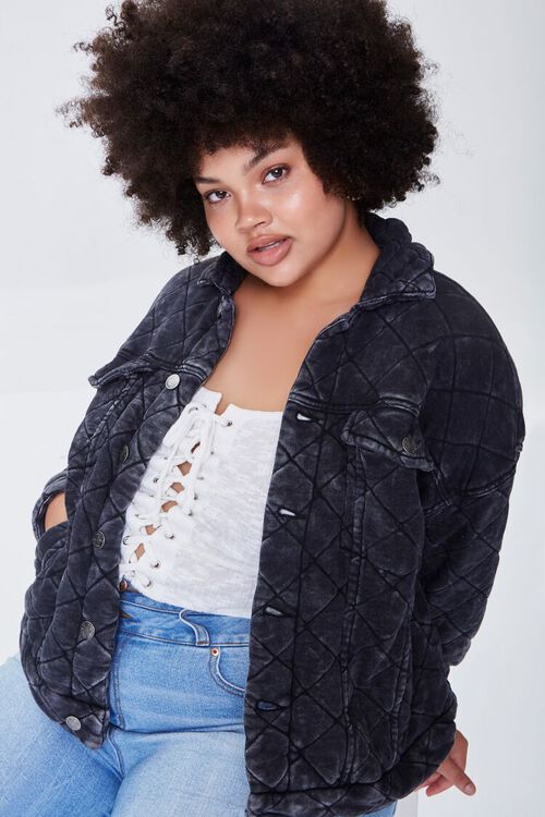 WASHED BLACK Plus Size Quilted Mineral Wash Jacket, image 1