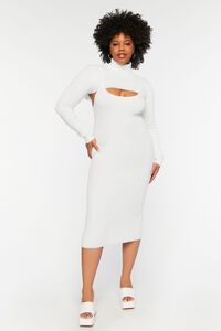 WHITE Plus Size Midi Dress & Turtleneck Bolero Set, image 6