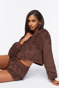 DEEP TAUPE Faux Shearling Lounge Shorts, image 1