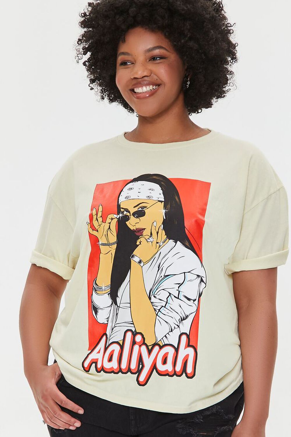 CREAM/MULTI Plus Size Aaliyah Graphic Tee, image 1