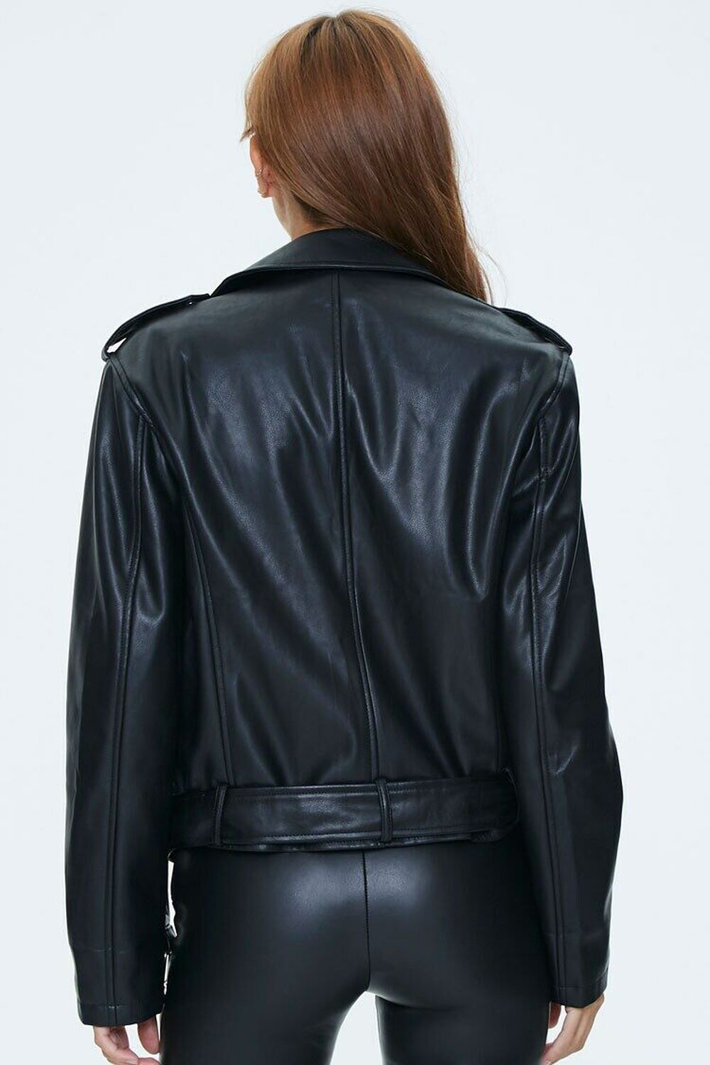 BLACK Faux Leather Moto Jacket, image 3