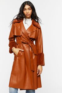 GINGER Faux Leather Belted Trench Coat, image 4