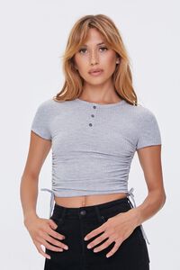 HEATHER GREY Ruched Drawstring Cropped Tee, image 1