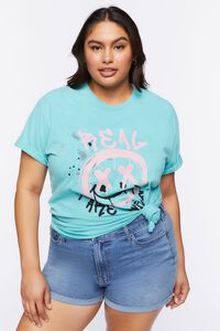 TEAL/MULTI Plus Size Happy Face Graphic Tee, image 1