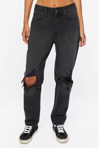 WASHED BLACK Recycled Cotton Distressed Jeans, image 1