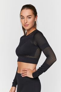 BLACK Active Seamless Netted Crop Top, image 2
