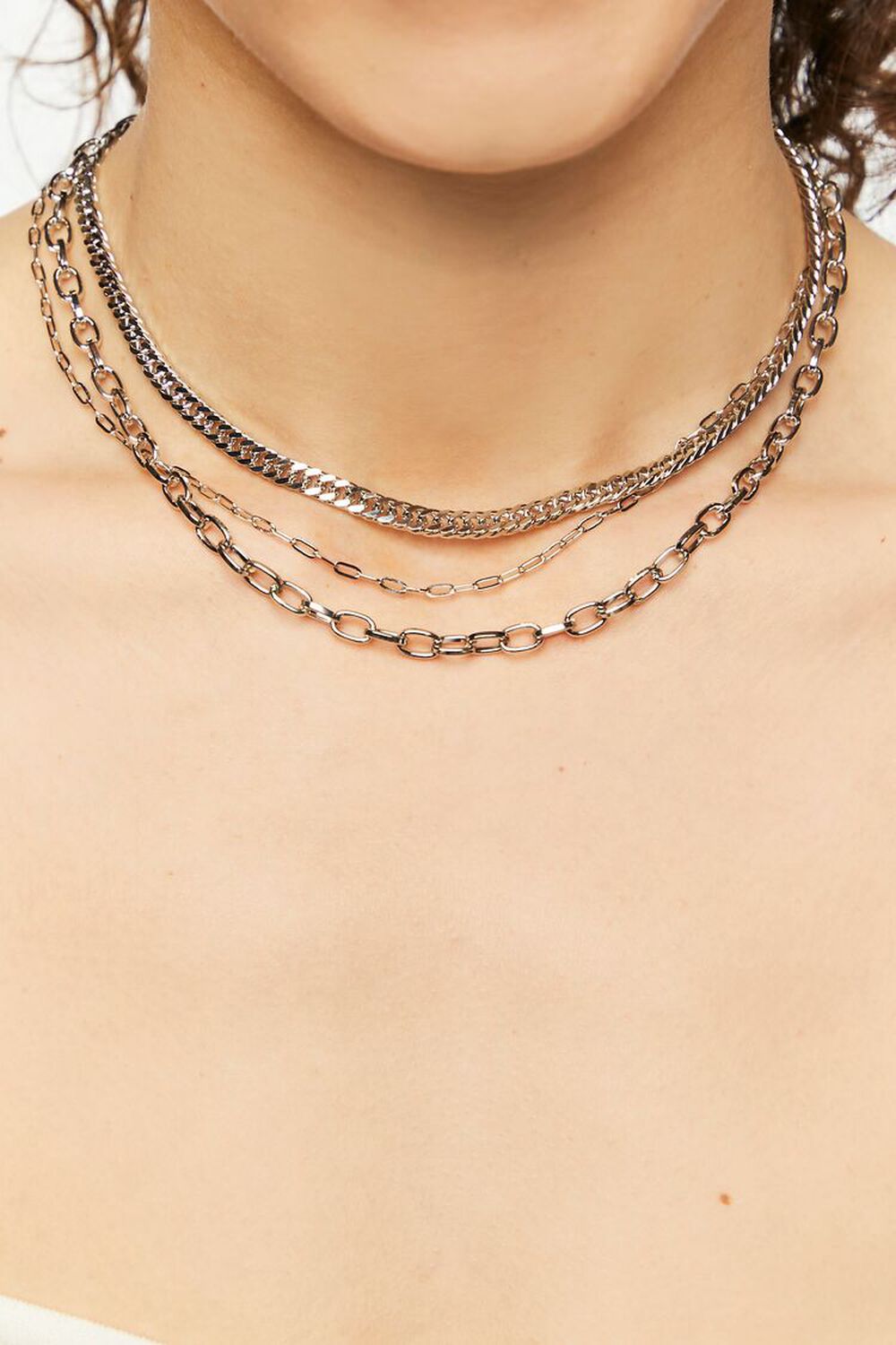 SILVER Curb & Anchor Chain Layered Necklace, image 1