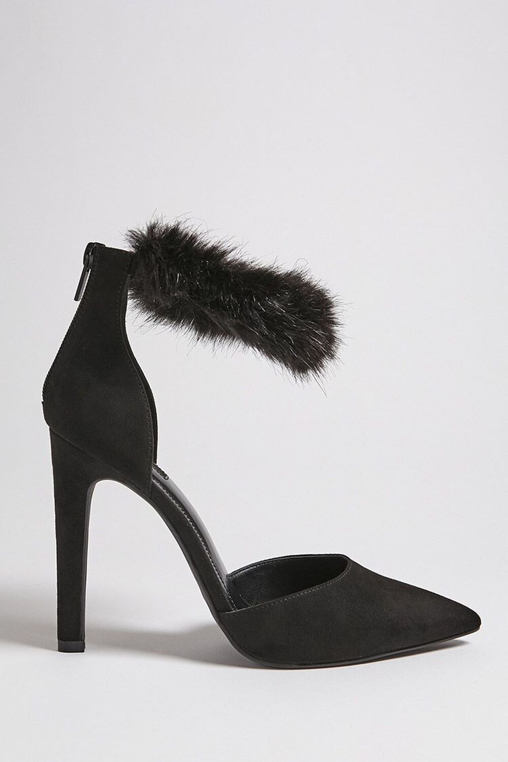 BLACK Faux Fur Ankle Strap Heels, image 1