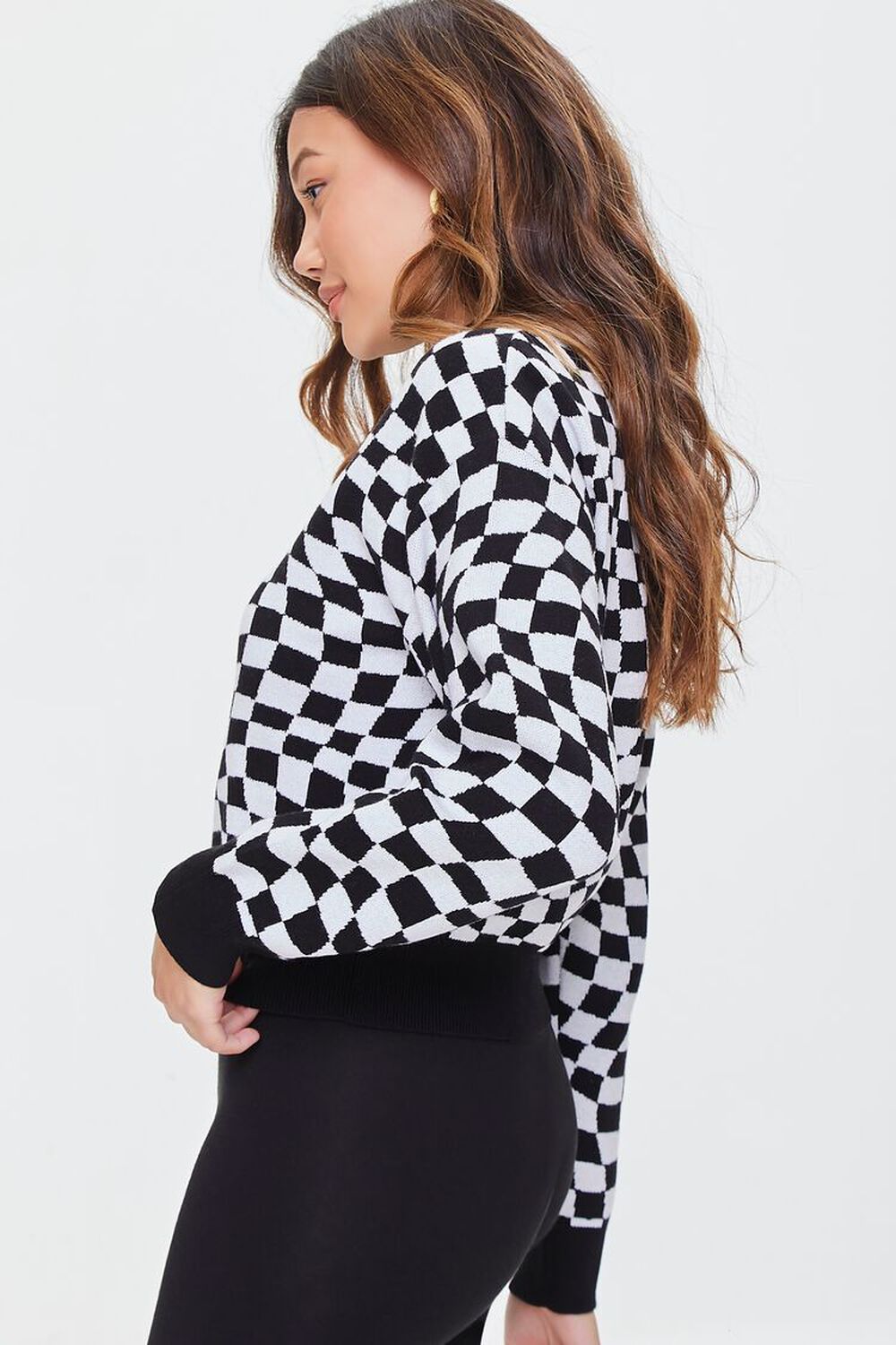 BLACK/WHITE Checkered Drop-Sleeve Sweater, image 2