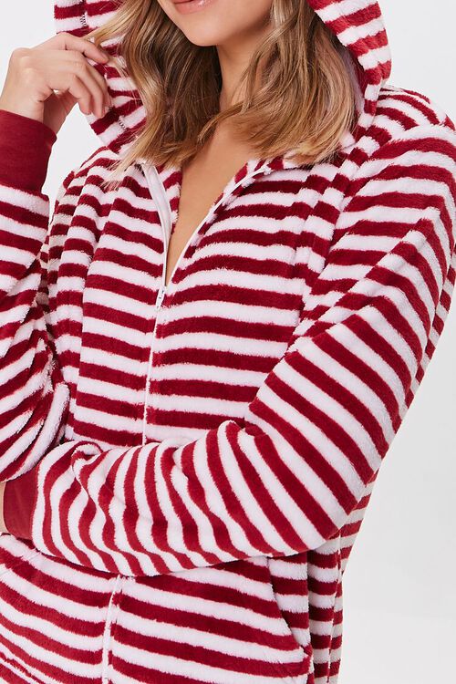 RED/WHITE Fleece Striped Pajama One-Piece, image 5