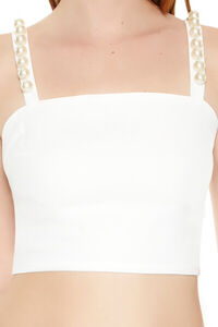 WHITE/WHITE Faux Pearl Crop Top, image 5