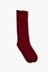 BURGUNDY Ribbed Knee-High Socks, image 2