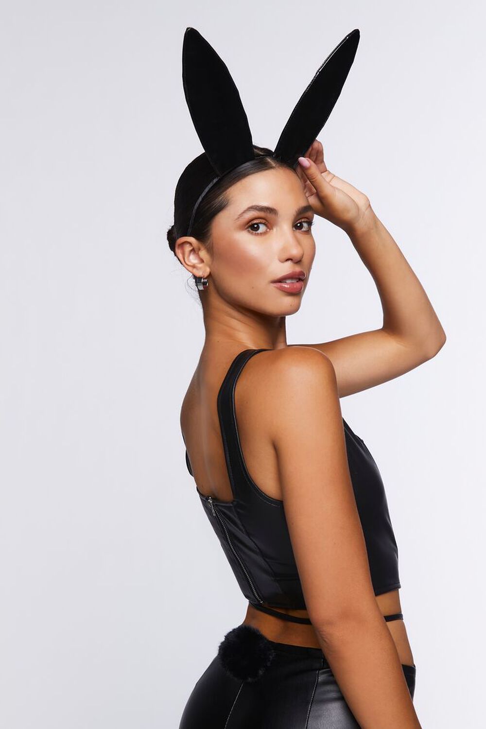 BLACK Faux Leather Bunny Ears Headband, image 1
