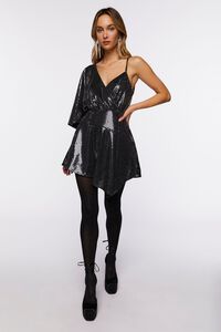 BLACK/SILVER Sequin Asymmetrical Mini Dress, image 4