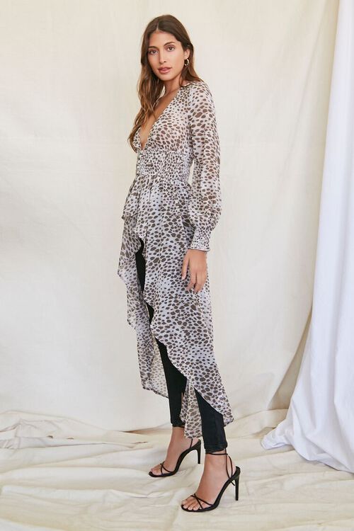 GREY/MULTI Cheetah Print Smocked Tunic, image 2