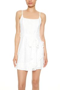 WHITE Floral Eyelet Wrap Mini Dress, image 4