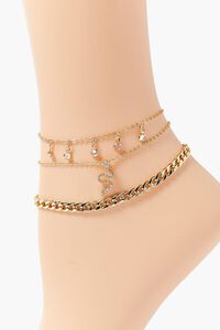 GOLD/CLEAR Snake Charm Chain Anklet Set, image 2