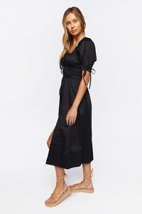 BLACK Smocked Puff-Sleeve Midi Dress, image 2