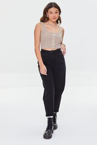 KHAKI Waffle Knit Button-Front Crop Top, image 4