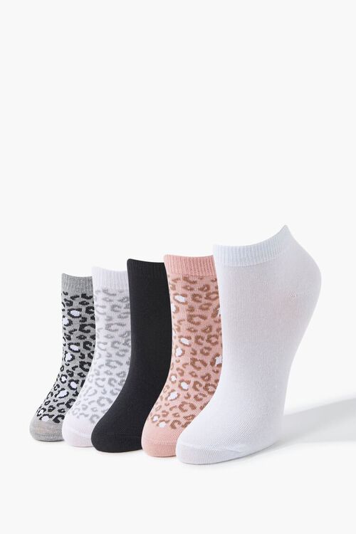 WHITE/MULTI Leopard Print Ankle Socks, image 1