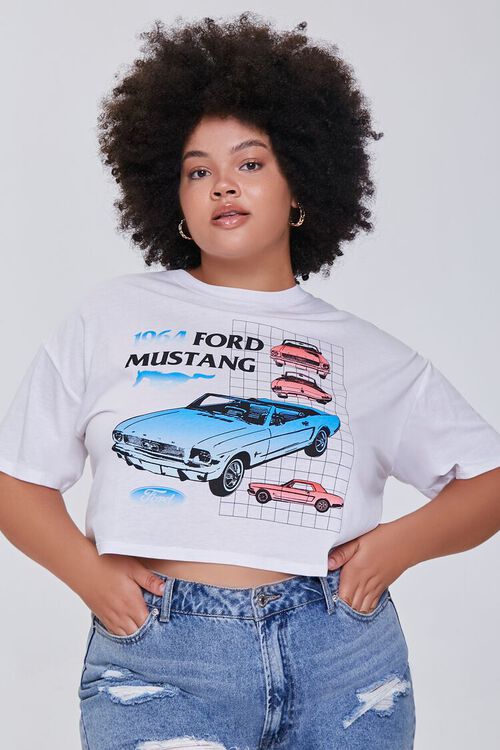 WHITE/MULTI Plus Size Ford Mustang Graphic Cropped Tee, image 1