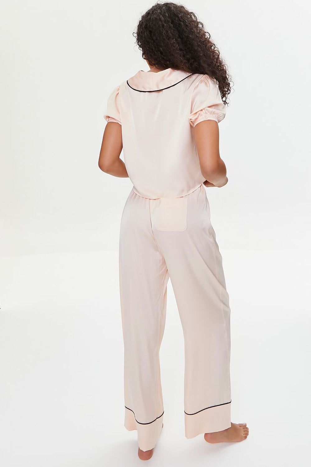 BLUSH/BLACK Contrast-Trim Shirt & Pajama Set, image 3