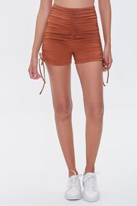 CHOCOLATE Ruched Lace-Up Shorts, image 2