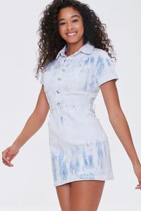 BLUE/WHITE Bleach Dye Denim Mini Dress, image 1