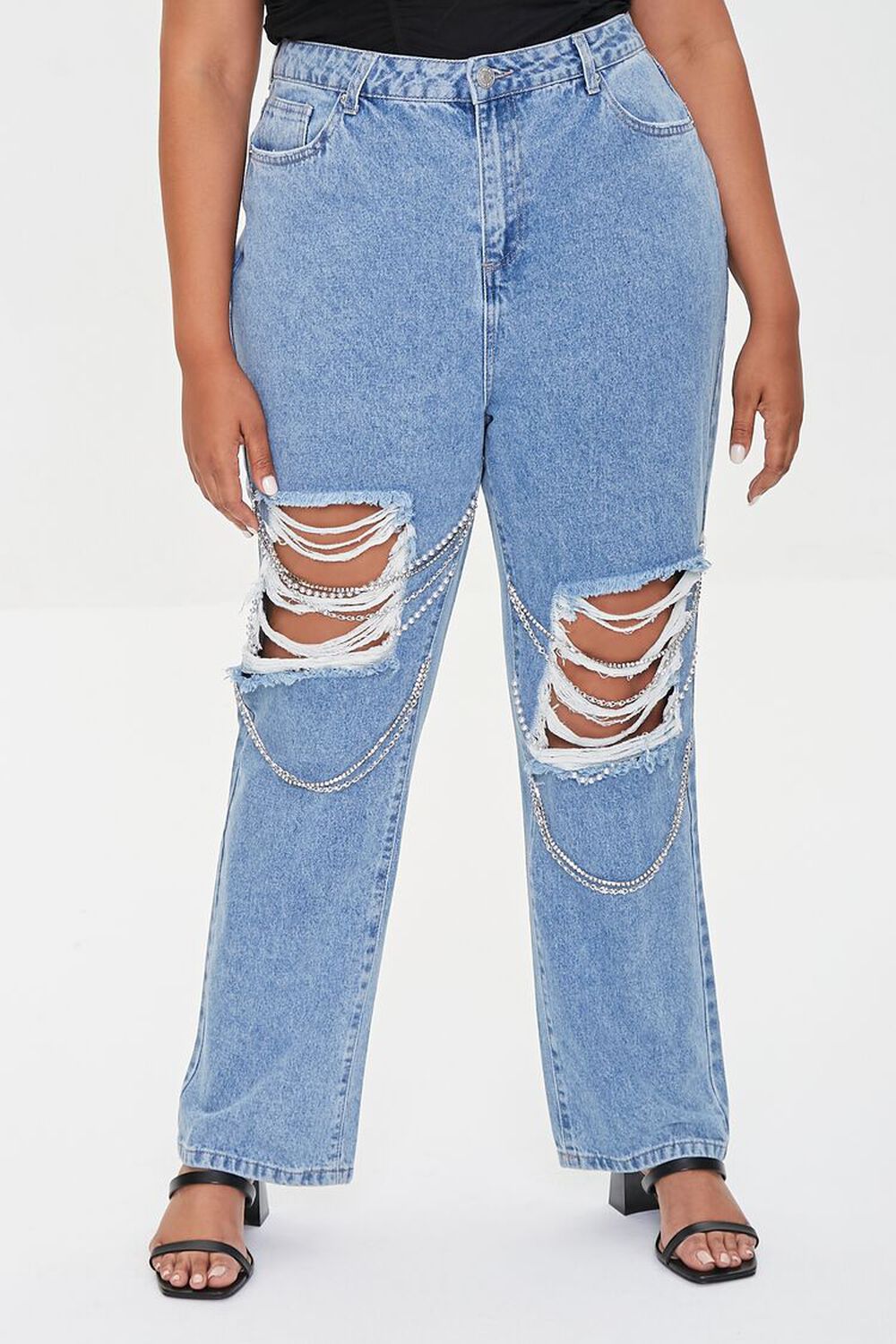 MEDIUM DENIM Plus Size Distressed Chain Jeans, image 2