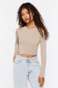 TAUPE Fitted Rib-Knit Sweater, image 1