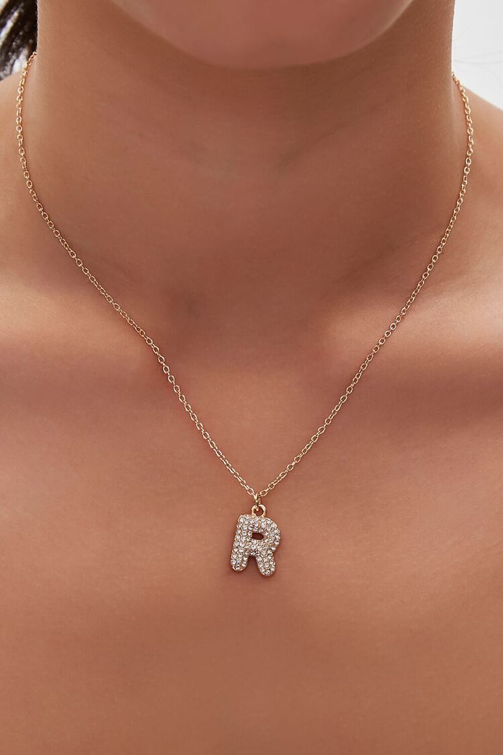 GOLD/R Rhinestone Initial Necklace, image 1
