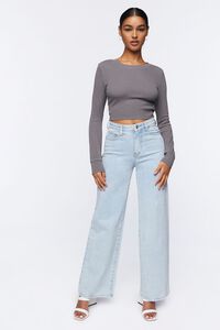 CHARCOAL Ribbed Long-Sleeve Crop Top, image 4