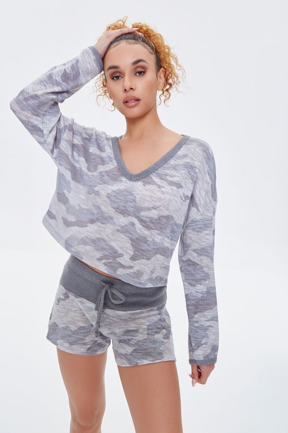 GREY/MULTI Camo Print Pajama Shorts, image 1