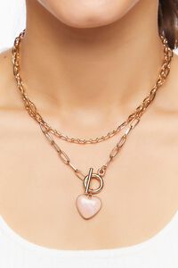 GOLD/PINK Marble Heart Layered Necklace, image 1