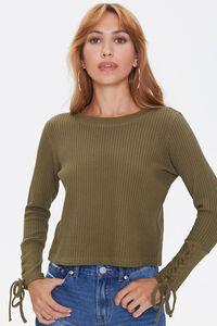 OLIVE Lace-Up Waffle Knit Top, image 1