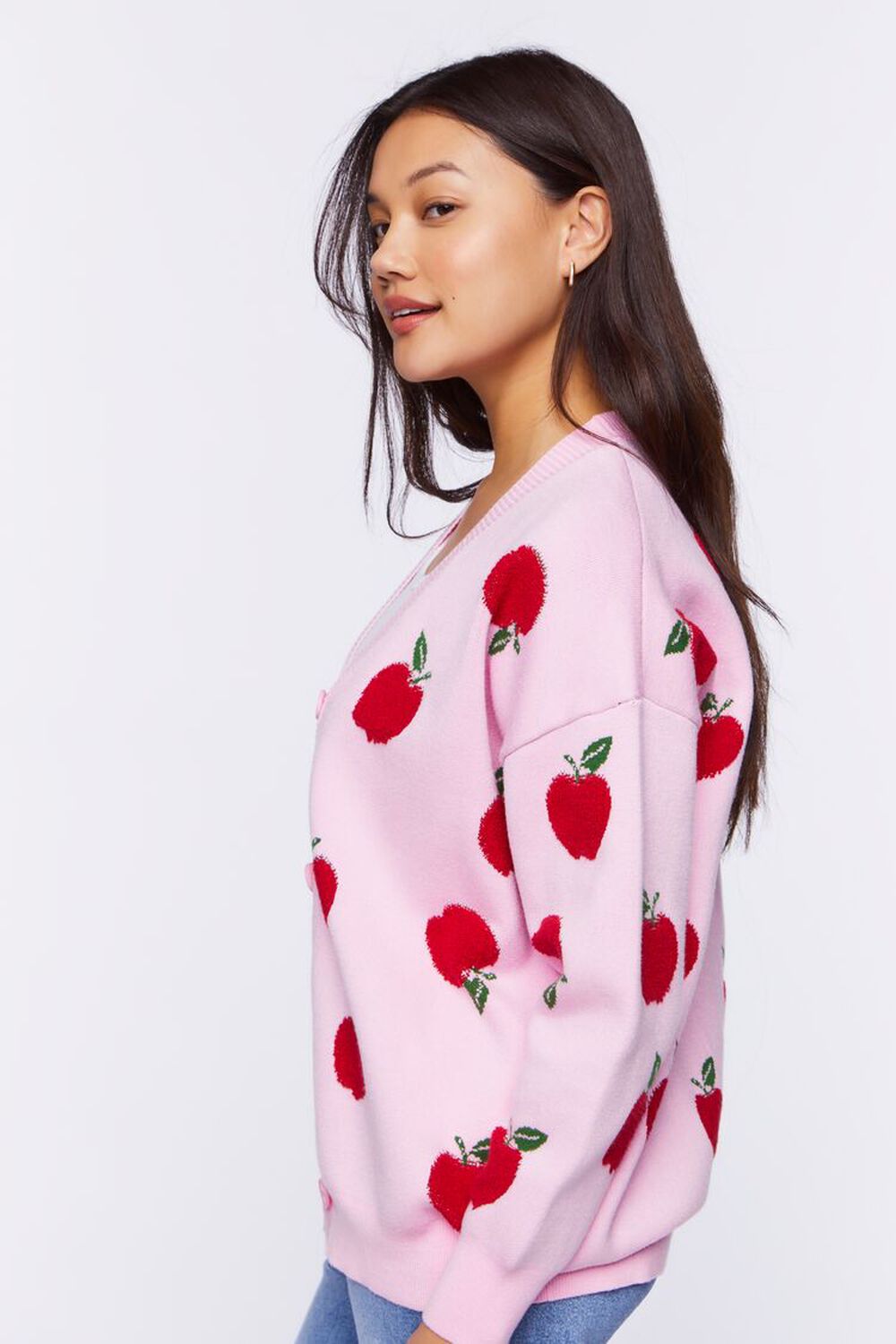 Apple Print Cardigan Sweater