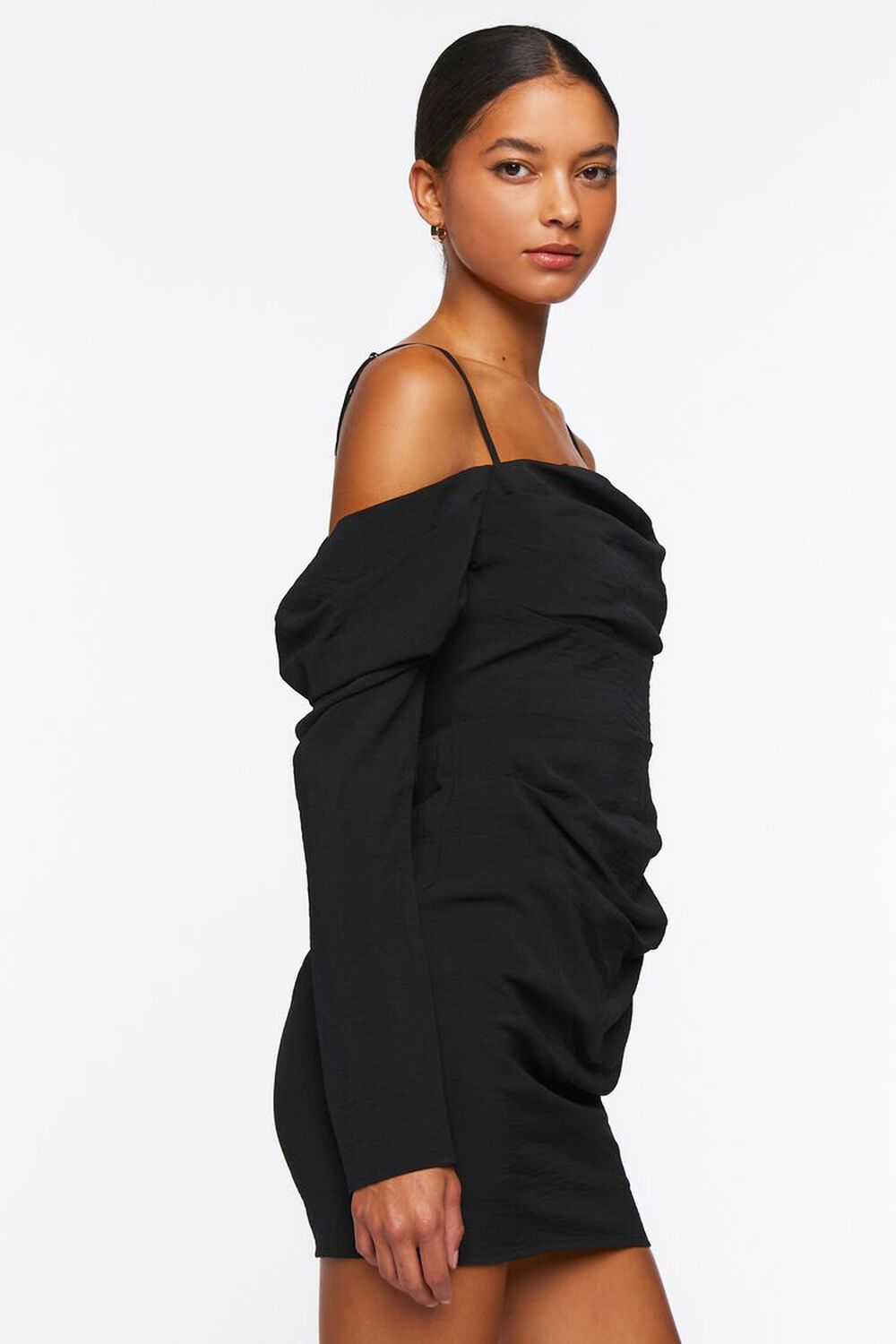 BLACK Crepe Open-Shoulder Mini Dress, image 2
