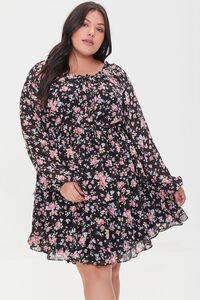 BLACK/MULTI Plus Size Floral Mini Dress, image 1
