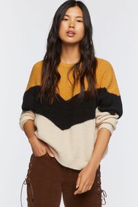 CAMEL/MULTI Colorblock Chevron Sweater, image 1