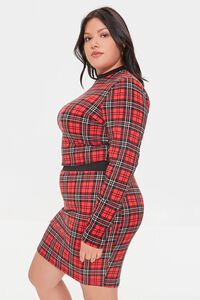 BURGUNDY/MULTI Plus Size Plaid Top & Mini Skirt Set, image 2