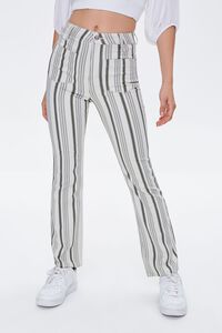 GREEN/CREAM Striped Flare Pants, image 2