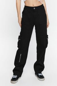 BLACK High-Rise Zipper Cargo Pants, image 2