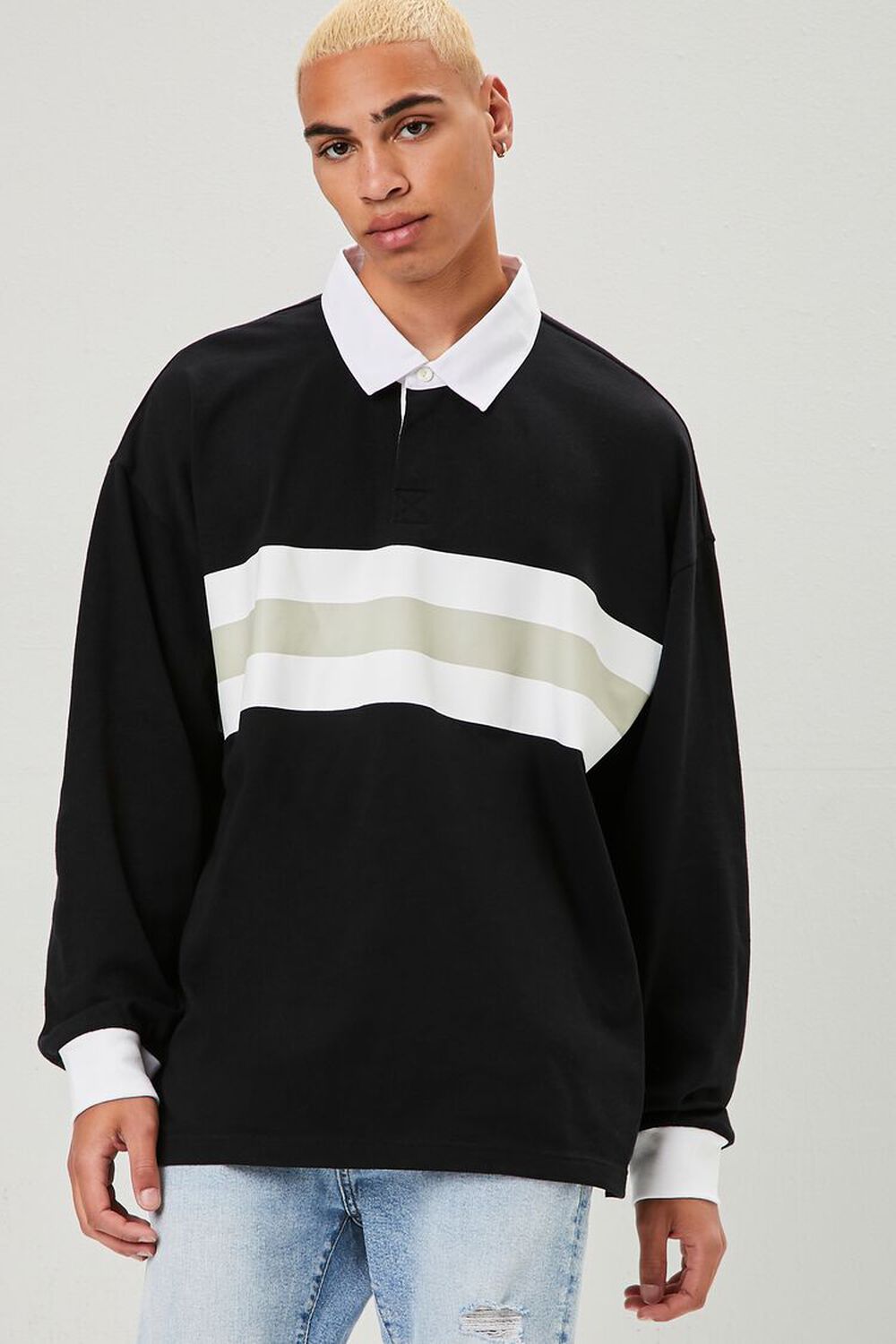 BLACK/MULTI Striped-Panel Polo Shirt, image 1