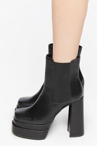 BLACK Faux Leather Stacked Platform Booties, image 2