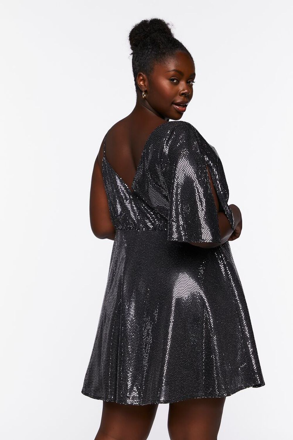 BLACK/SILVER Plus Size Sequin Asymmetrical Mini Dress, image 3