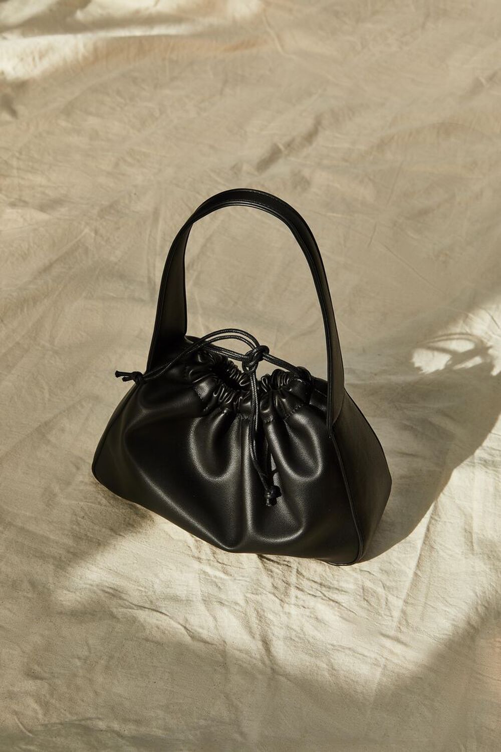 BLACK Faux Leather Ruched Shoulder Bag, image 1